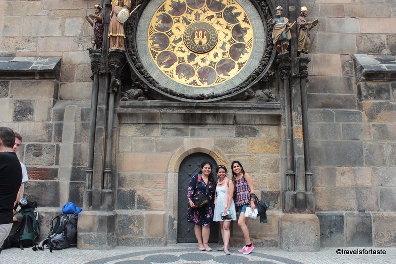 Prague - posing with my girl gang outside the astronomical clock